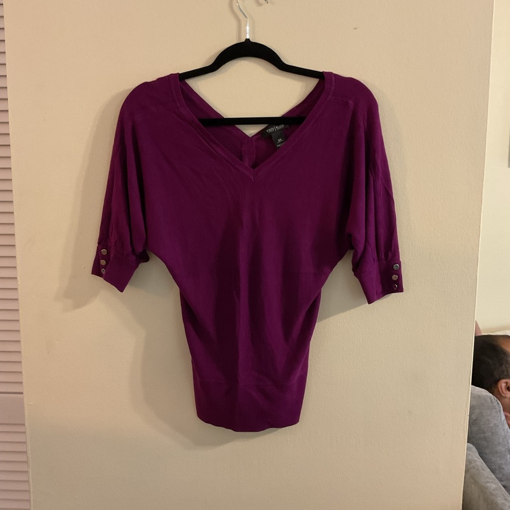 White House Black Market Magenta Blouse with Buttoned Sleeves